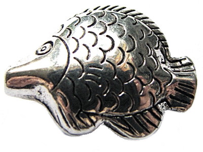 Metallperle Fisch, verziert, silberfarben, 25x19x9mm